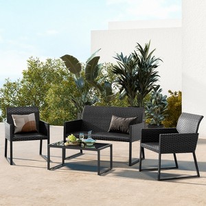 Costway 4 PCS Patio Wicker Furniture Set Outdoor Conversation with Quick-Drying Foam All Weather - 1 of 4