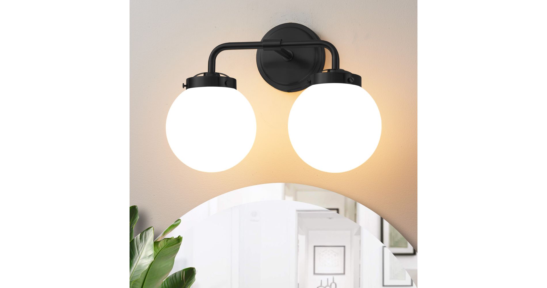 POWLIG Modern Vanity Light Fixture - Bathroom Mirror Lighting with Milk White Glass Globe Shades