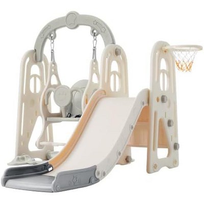 3-in-1 Toddler Slide and Swing Set with Climber Slide Playset, Basketball Hoop, and Alphabet Theme - Freestanding Playground Combination for Baby