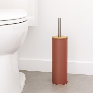 Evideco French Home Goods Metal Toilet Brush and Holder Set With Bamboo Lid - 1 of 4