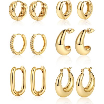 Gold Chunky Hoop Earrings Set for Women, 14K Gold Plated Twisted Huggie Hoop Earring Thick Open Lightweight Chunky Hoop