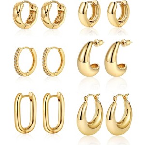 Gold Chunky Hoop Earrings Set for Women, 14K Gold Plated Twisted Huggie Hoop Earring Thick Open Lightweight Chunky Hoop - 1 of 4