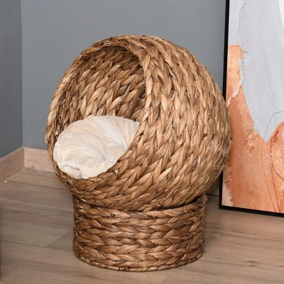 FURNIinspire Pet Crates And Houses Cat Bed with Cushions, Cat Basket Bed, High Cat House, Comfy Kitty Basket House, Brown, 16.5"*19.75"*23.5"