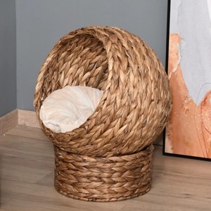 FURNIinspire Pet Crates And Houses Cat Bed with Cushions, Cat Basket Bed, High Cat House, Comfy Kitty Basket House, Brown, 16.5"*19.75"*23.5" - 1 of 4