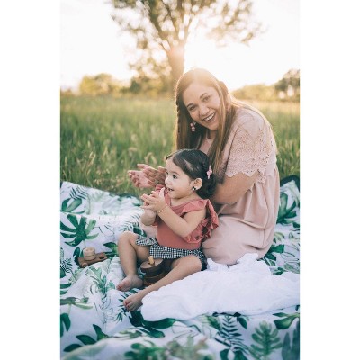Tropical Leaf Green and White 5' x 5' Outdoor Blanket