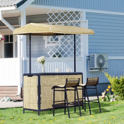 Taupe and Greige 3-Piece Outdoor Bar Set with Canopy and Storage