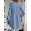 Womens Tops Elegant Lantern Sleeve Notch High Neck Flowy Blouse Shirts - 2 of 4
