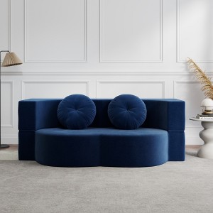 VAISP Modern Floor Sofa Bed with 2 Pillows, Convertible Corduroy Sleeper Sofa with Full Size Mattress, No Assembly,Light Blue - 1 of 4