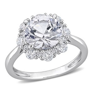 EVERLY JEWELRY | 10K White Gold 4 1/3 CT TGW Created White Sapphire Halo Engagement Ring - 1 of 4