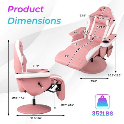 Pink and White PU Leather Reclining Gaming Chair with Footrest