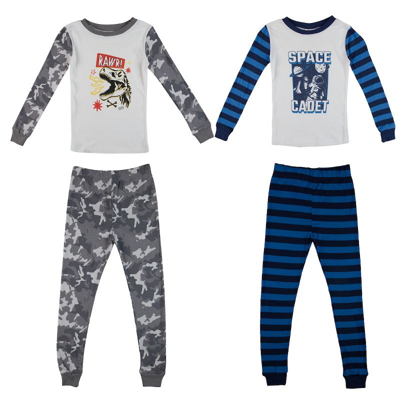Dino Skull And Space Cadet Long Sleeve Youth Boys 2-Pack Pajama Set, 1 of 7