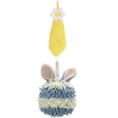 REGALWOVEN 2 Packs Soft Absorbent Flower and Rabbit Shape Decorative Chenille Hand Towel for Bathroom 6" x 15"/7" x 7"