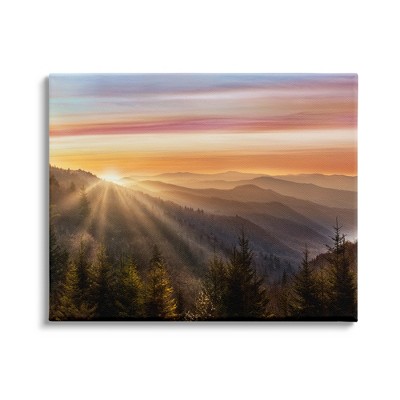 Stupell Industries Sunrise Through Mountain Forest Skyline Warm Sky