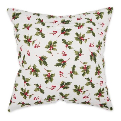 Holiday Holly and Stripe Cotton Euro Pillow Covers Set