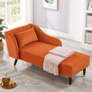 GDFStudio Huntington Modern 58.3" Rubber Wood and Velvet Upholstered Chaise Lounge - 1 of 4