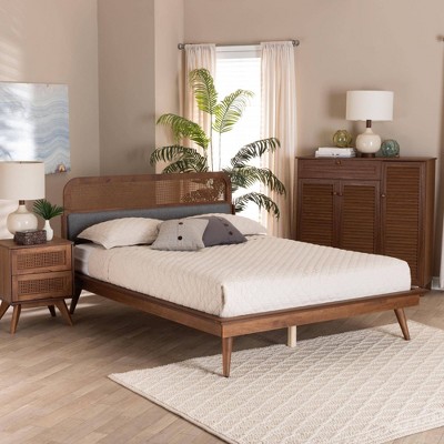 Baxton Studio King Irina Fabric And Wood Platform Bed Gray/ash Walnut ...