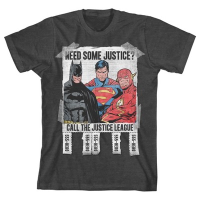 The Justice League Need Justice? Youth Charcoal Gray Graphic Tee