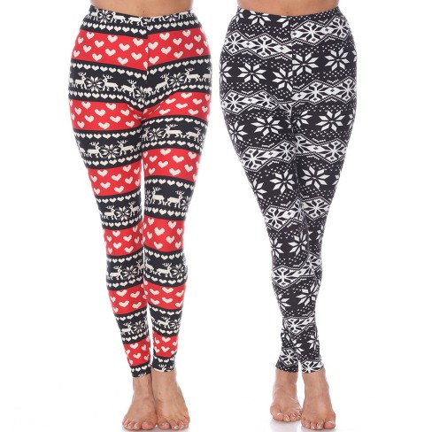 Women's Pack of 2 Leggings Red/Black One Size Fits Most - White Mark