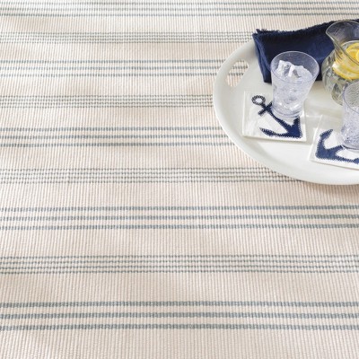 Blue and White Striped Cotton Flat Woven Runner Rug 2.5 x 12