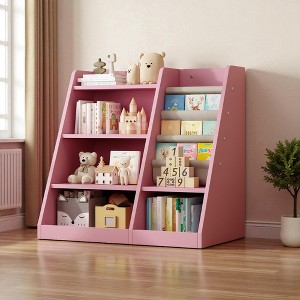 Mshliw Wooden Toy Storage Organizer Cabinet, Kids 4-Tier Sling Bookshelf and Book Rack for Toddler Nursery, Playroom, or Classroom - 1 of 4