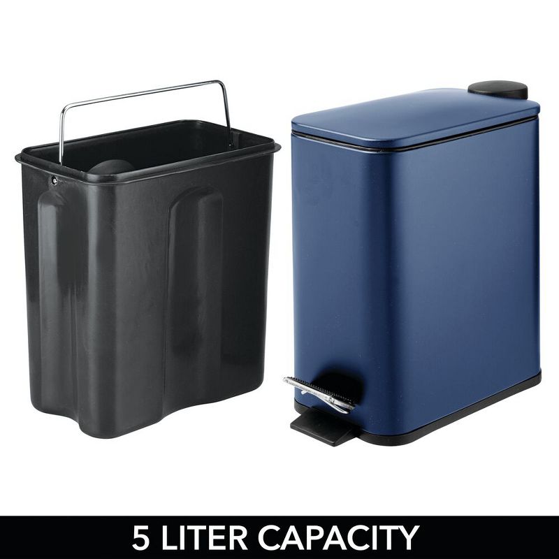 mDesign Slim Metal 1.3 Gallon Step Trash Can with Lid/Liner Bucket, 4 of 7