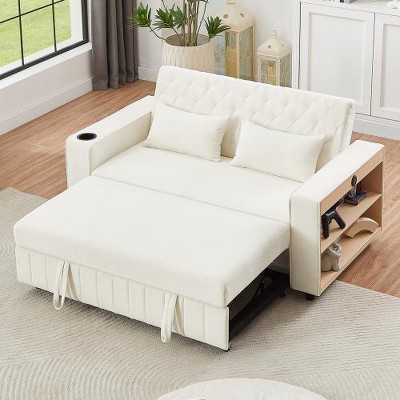 Runesay 61.4" Modern Convertible Loveseat Sofa with Pull-Out Bed and Adjustable Backrest, for Living Room, Beige