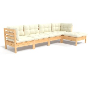 vidaXL Garden Lounge Set Cream Solid pine wood, fabric (100% polyester) - 1 of 4