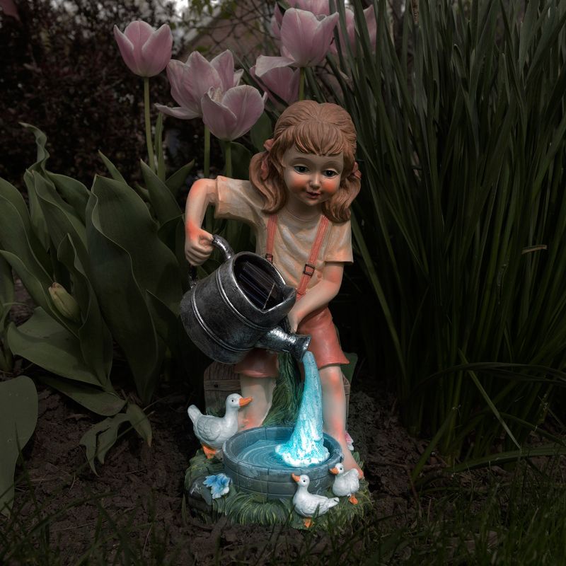 Nature Spring Outdoor Solar LED Light Little Girl Garden Statue, 3 of 5