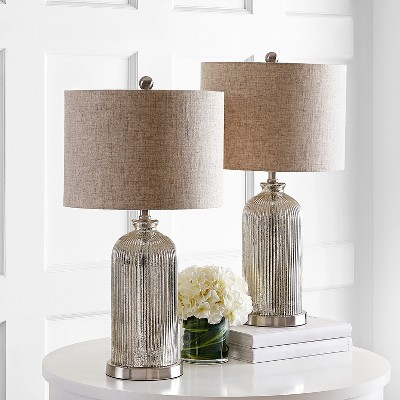 Ashson Silver Mercury Glass Table Lamp Set with Beige Shades