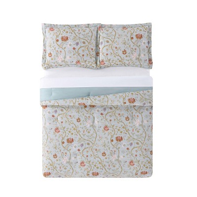 Blue Floral Twin XL Reversible Microfiber Comforter Set