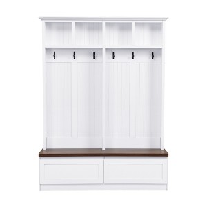 Cesicia 55.9"W x 15.0"D x 75.6"H Hall Tree with Bench, Coat Rack with 2 Large Drawer, 6 Black Hooks for Hallway, Living Room - 1 of 4
