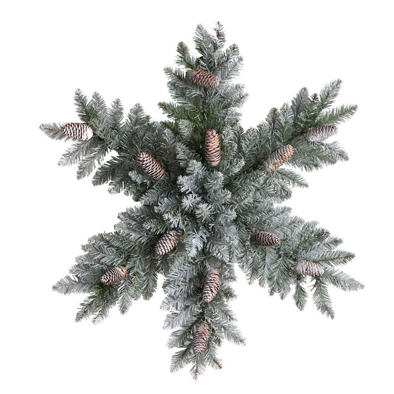 Nearly Natural 30&#34; Pre-lit LED Flocked Dunhill Fir Snowflake Artificial Christmas Wreath with Pinecones Green with Warm White Lights, 4 of 8