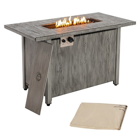 Costway 43-inch Propane Gas Fire Pit Table Wood-like Metal Fire Table ...