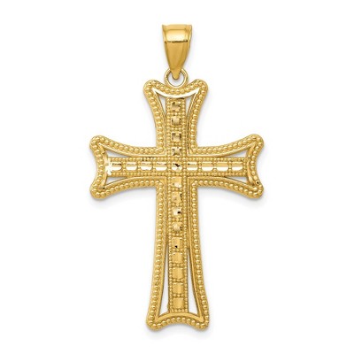 Black Bow Jewelry 14k Yellow Gold Diamond-Cut Milgrain Cross Pendant