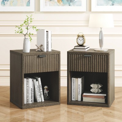 MUUEGM 18.9" Farmhouse Night Stand| Wooden Bedside End Tables with Drawer and Open Storage Cabinet