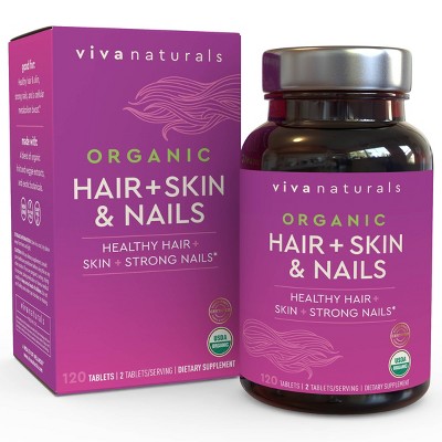 Viva Naturals Organic Hair + Skin + Nails Multivitamin Tablets - 120ct