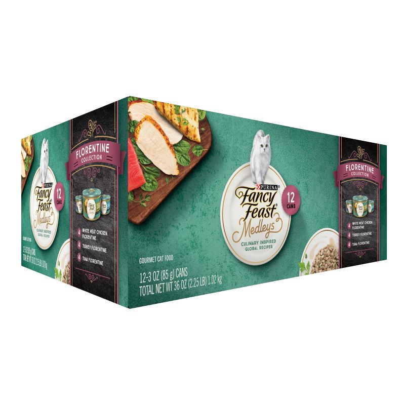 Purina Fancy Feast Medleys Gourmet withTuna,Chicken and Turkey in a Delicate Sauce Florentine Collection Wet Cat Food  - 3oz/12ct Variety Pack, 5 of 10