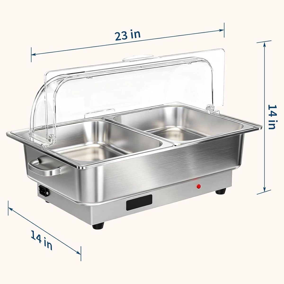 2 Pack 9QT Stainless Steel Electric Chafing Dish Buffet Set, Adjustable Temp Food Warmer with 3 Removable Pans for Party Wedding Banquet - thumbnail 7