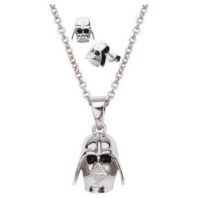 Women's  'Star Wars' Darth Vader 925 Sterling Silver 3D Earrings and Pendant with Chain Set (18")