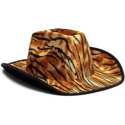 Zodaca Western Unisex Cowboy Hat in Tiger Print, Adult Size for Party Favors Halloween Costume