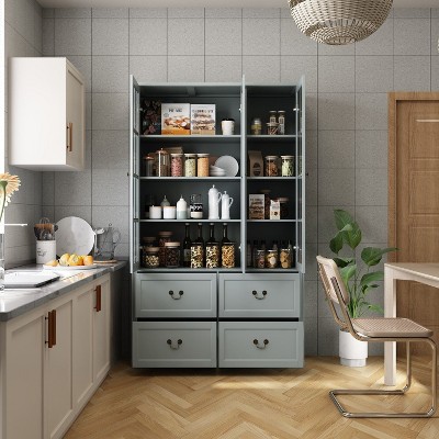 FUFU&GAGA 47.2 "W Modular Combination Display Cabinet Glass Door Wooden Pantry Organiser