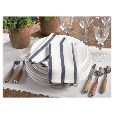Set of 4 Navy Blue Striped Cotton Napkins, 20"