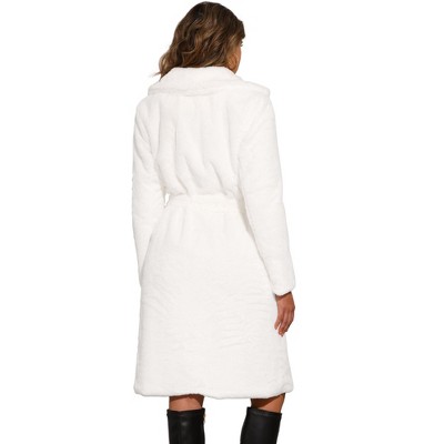 Allegra K Women's Faux Fur Winter Warm Belted Fluffy Jackets Overcoat Outerwear Medium White — фото 3
