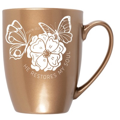Elanze Designs He Restores My Soul Psalm 23:3 Bronze 10 ounce New Bone China Coffee Cup Mug