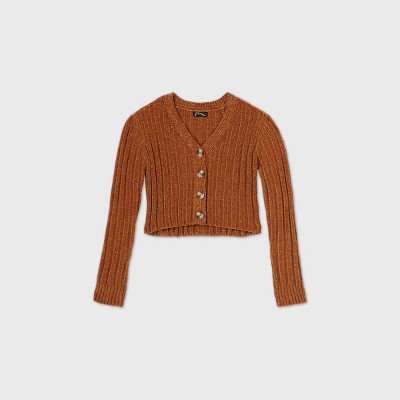 button front cropped cardigan