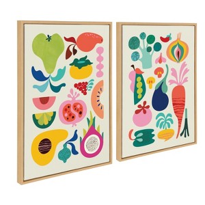 Kate & Laurel All Things Decor 23"x33" 2pc Sylvie Fruits and Veggies Framed Canvas Art by Rachel Lee Set Natural - 1 of 4