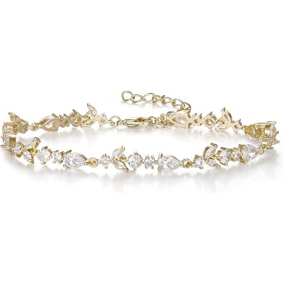 Crysdue Wedding Bridal Link Bracelet for Brides Bridesmaids, Marquise Cubic Zirconia Tennis Bracelets for Women Prom Jewelry