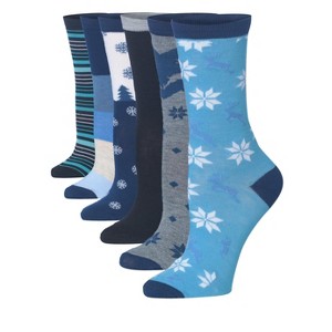 Women's 6-Pairs Colorful Bluish Cyan Palette Funky Arctic Mountain Patterned Crew Dress Socks - 1 of 1