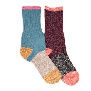 MUK LUKS Women's Single Layer Color block Texture Socks 2 Pack - 1 of 3