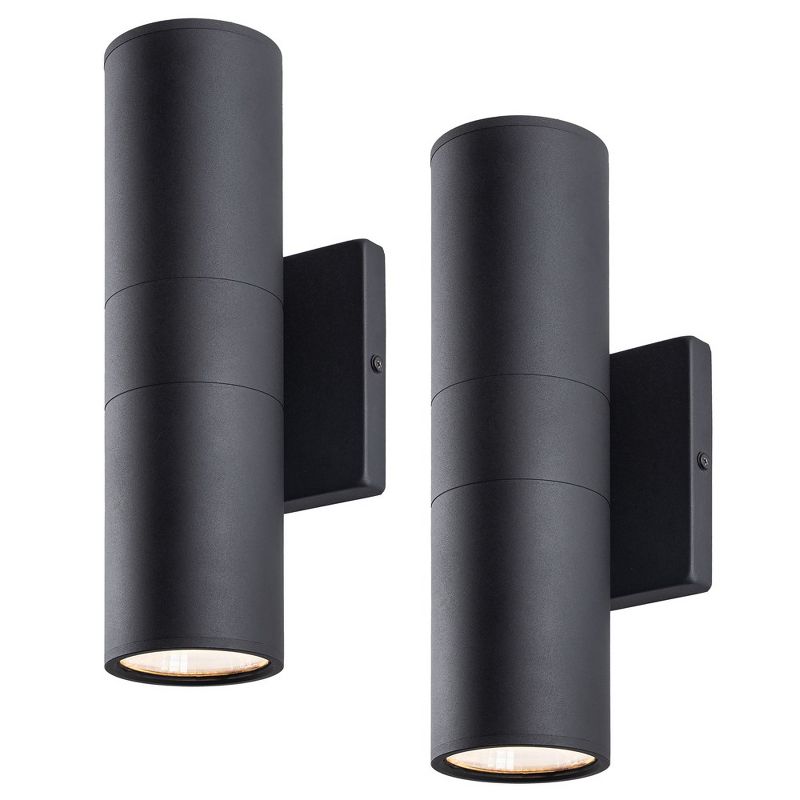 C Cattleya 2-Light Black Aluminum Cylinder LED Outdoor Wall Lantern Sconce, 1 of 7